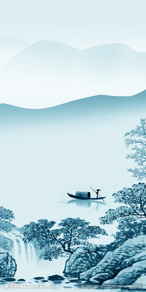 新款山水画玄关墙 TIF分层
