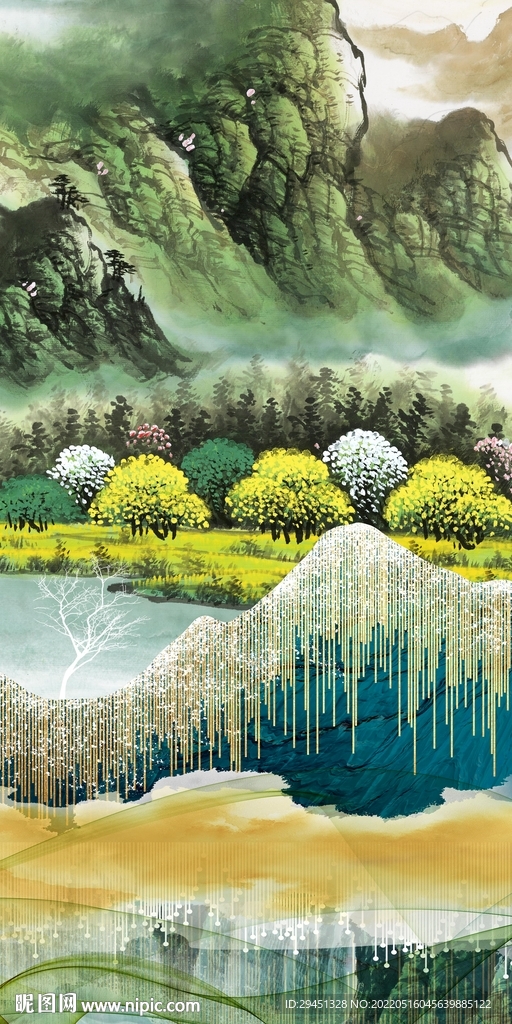 国画高端玄关山水 TIF分层