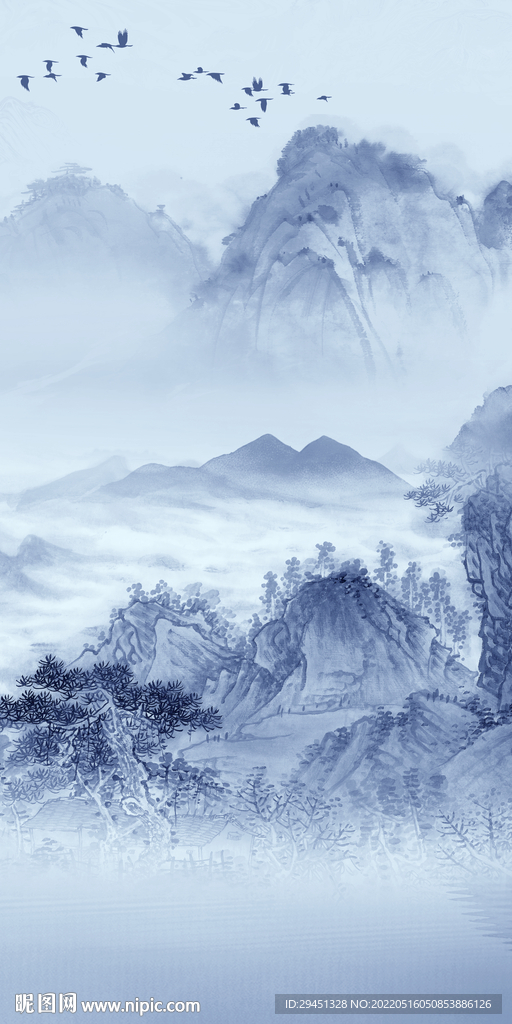 中国风山水画玄关墙 TIF分层