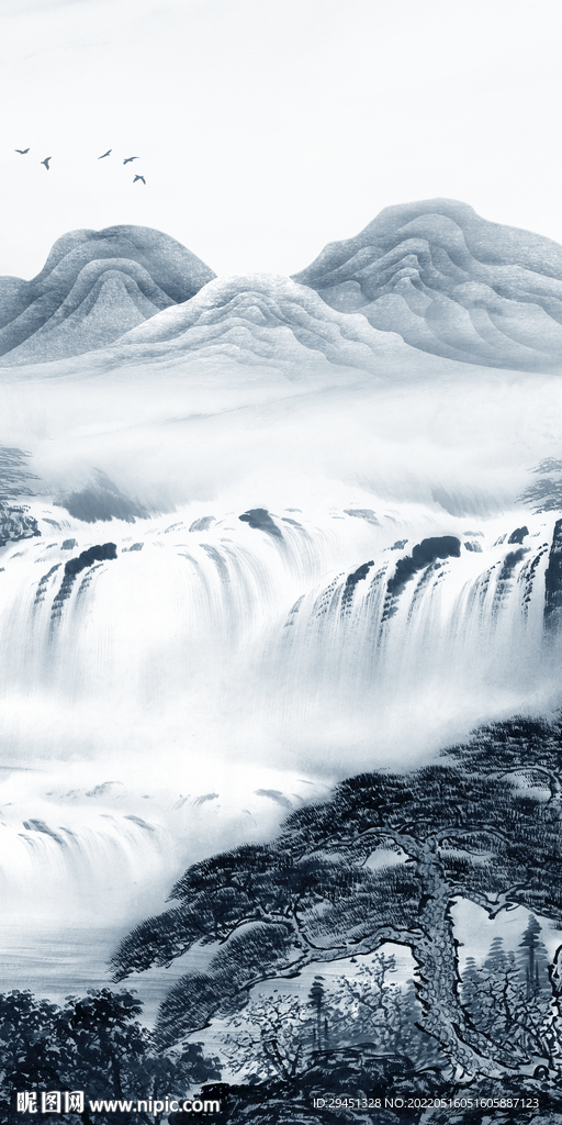 高档山水画背景墙 TIF分层