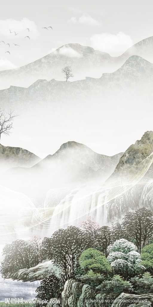 新品山水画背景墙 TIF分层