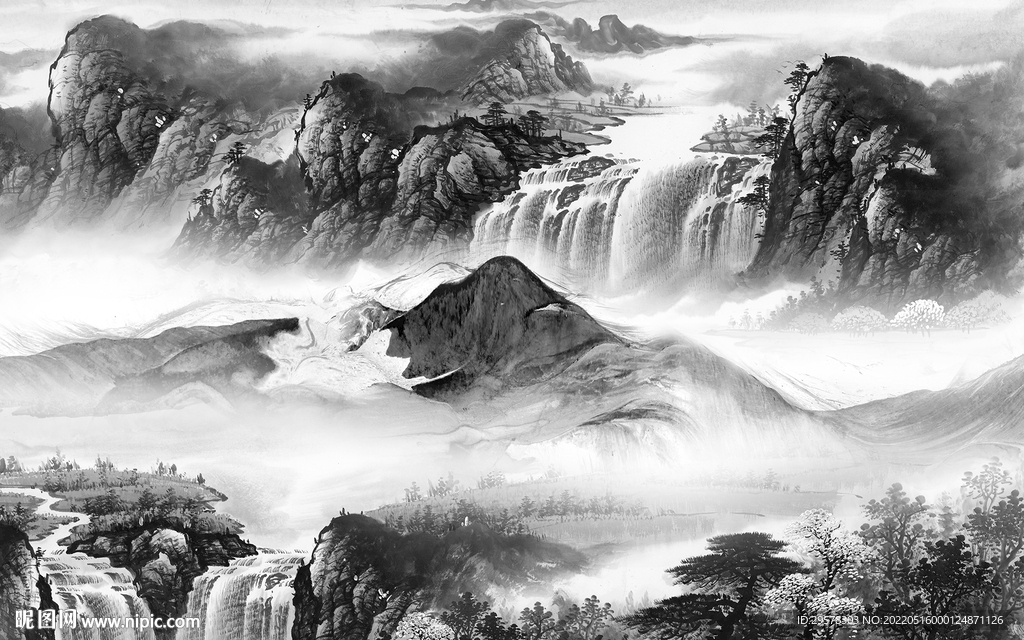 电视客厅山水背景 TIF分层