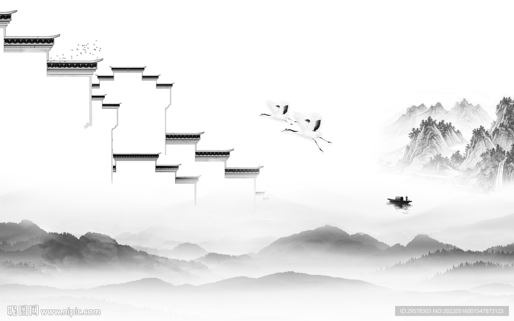 徽派 客厅山水背景 TIF分层