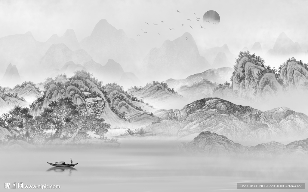 人气客厅山水背景 TIF分层