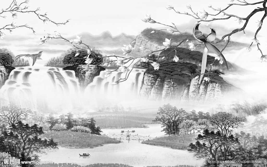 高端客厅山水背景 TIF分层