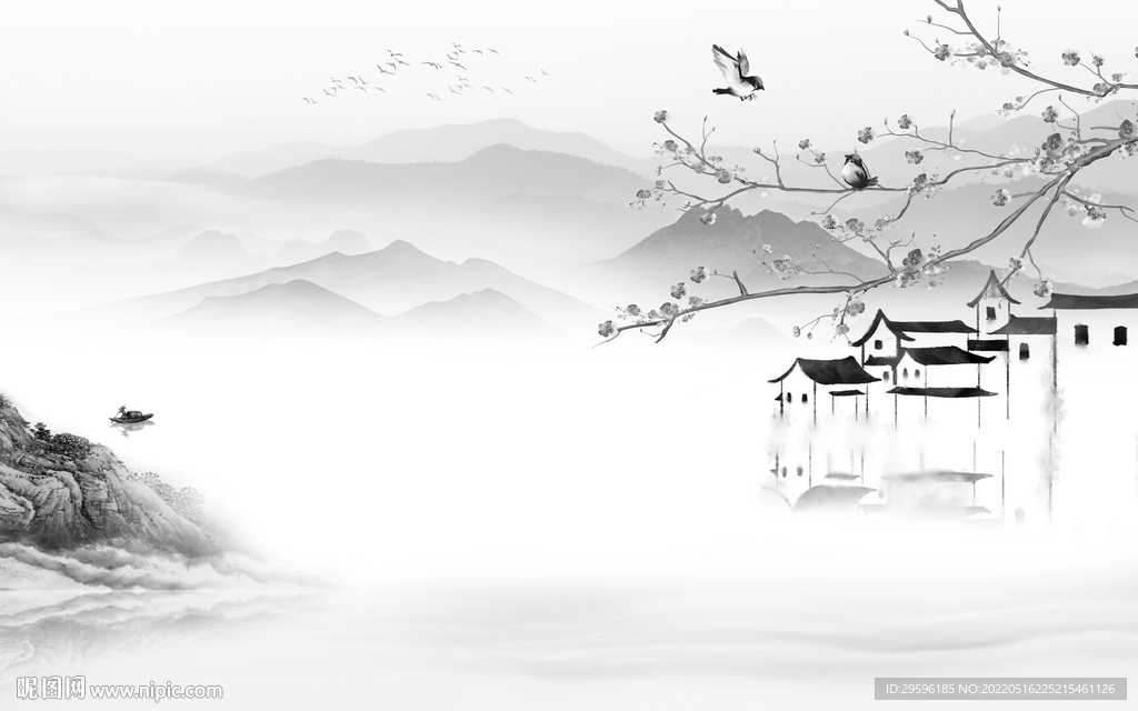 客厅山水画灰色图 TIF分层