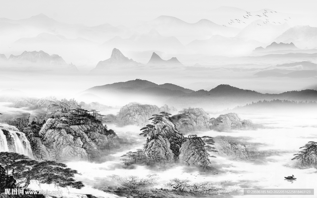 中式 山水画灰色图 TIF分层