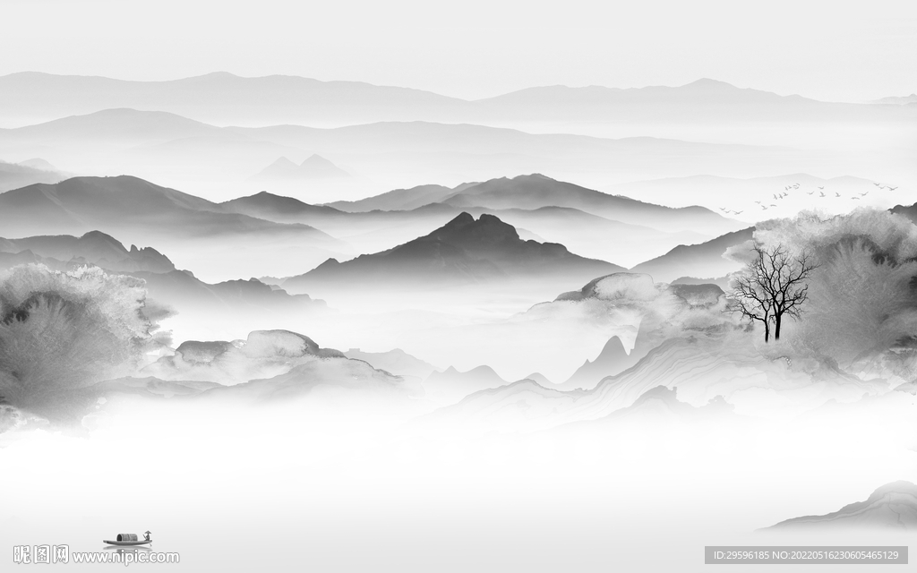 人气 山水画灰色图 TIF分层