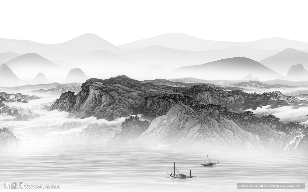 高端 山水画灰色图 TIF分层
