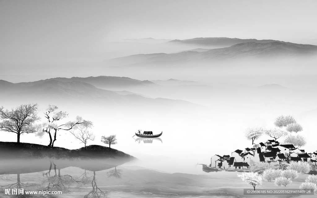 高档 山水画灰色图 TIF分层
