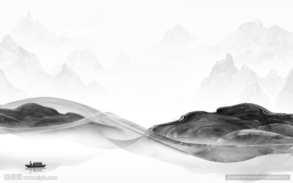 灰色山水框画 TIF分层