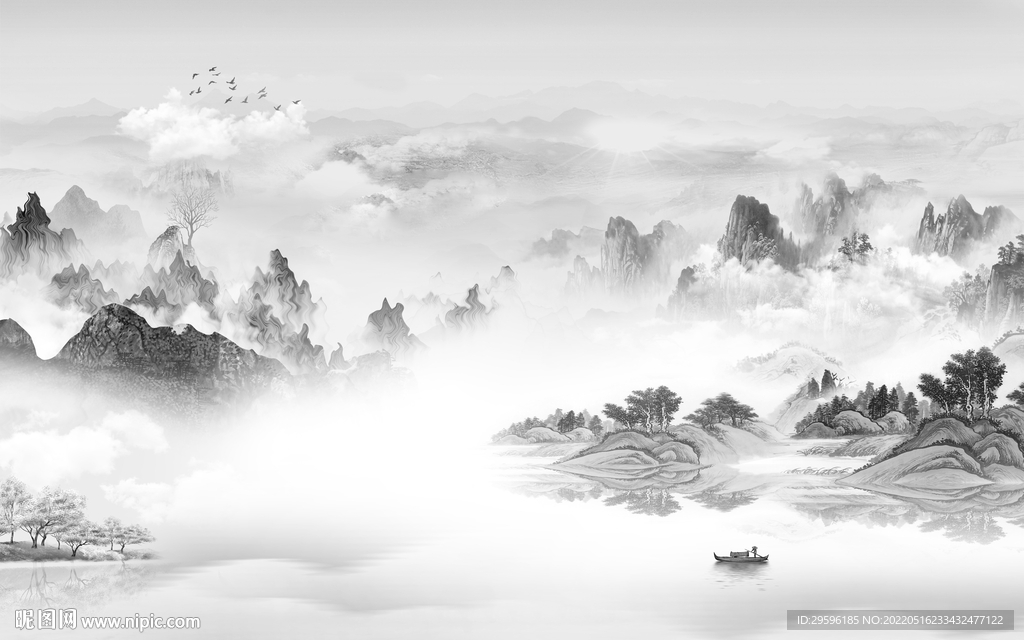 灰色人气山水框画 TIF分层