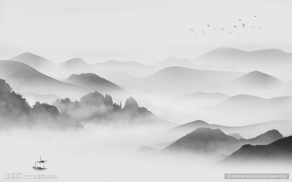 意境灰色山水框画 TIF分层