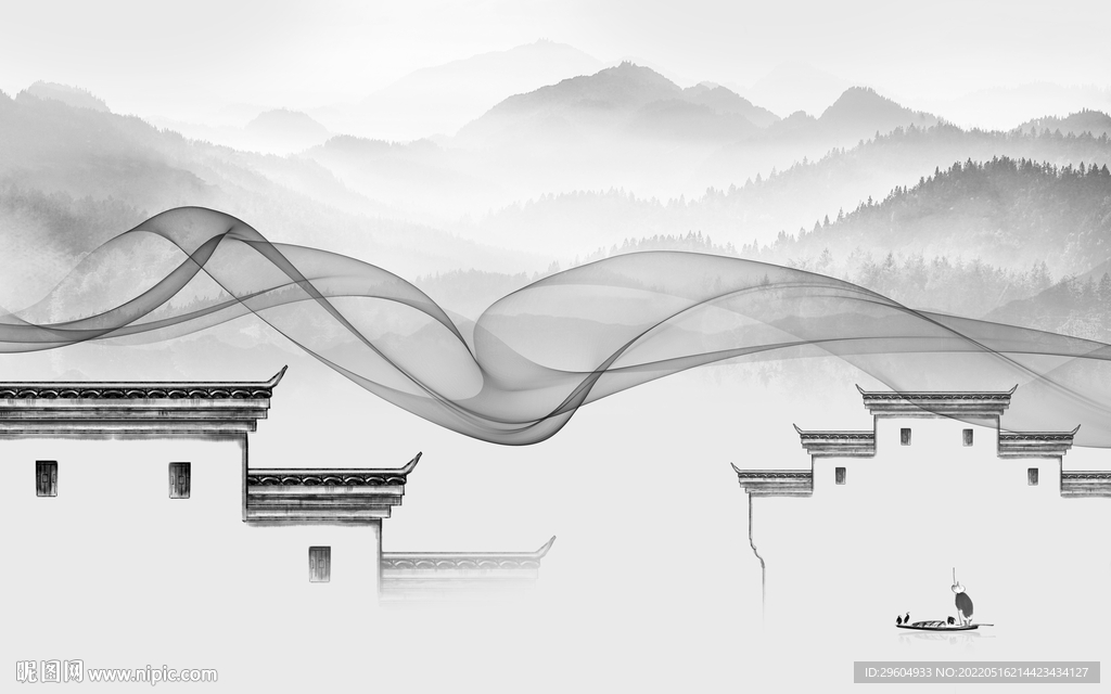 徽派 灰色高清山水 tif分层