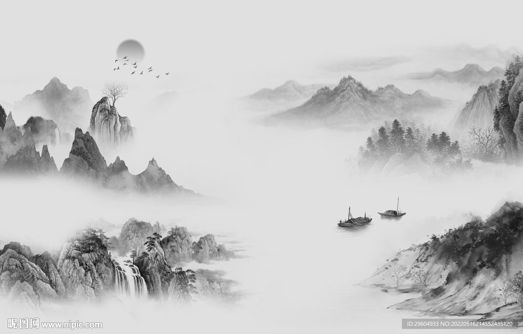 灰色 风景高档山水 tif分层