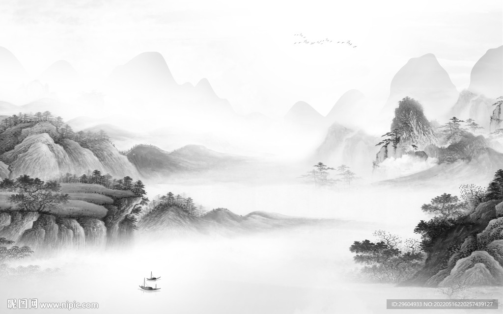 客厅灰色高清山水 tif分层