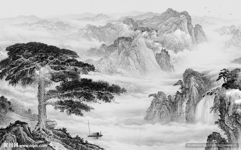 高端灰色高清山水 tif分层