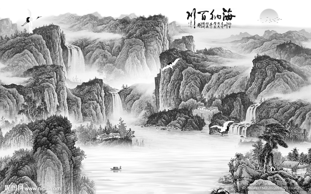 现代 灰色高清山水 tif分层