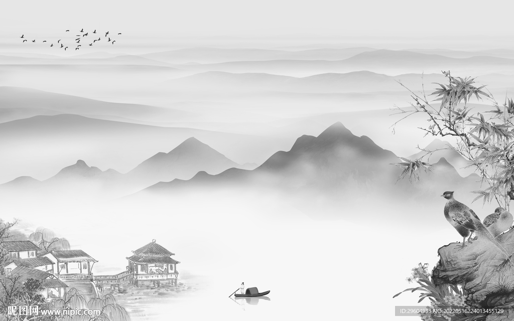 大气灰色高清山水 tif分层