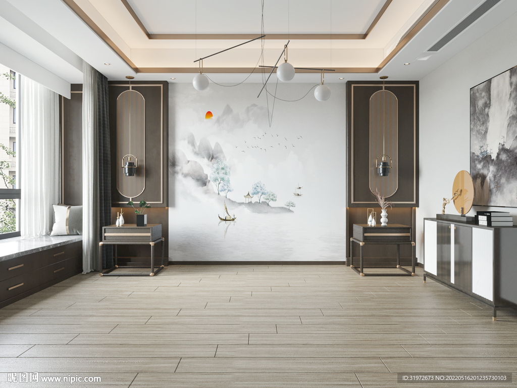 新中式卧室背景墙