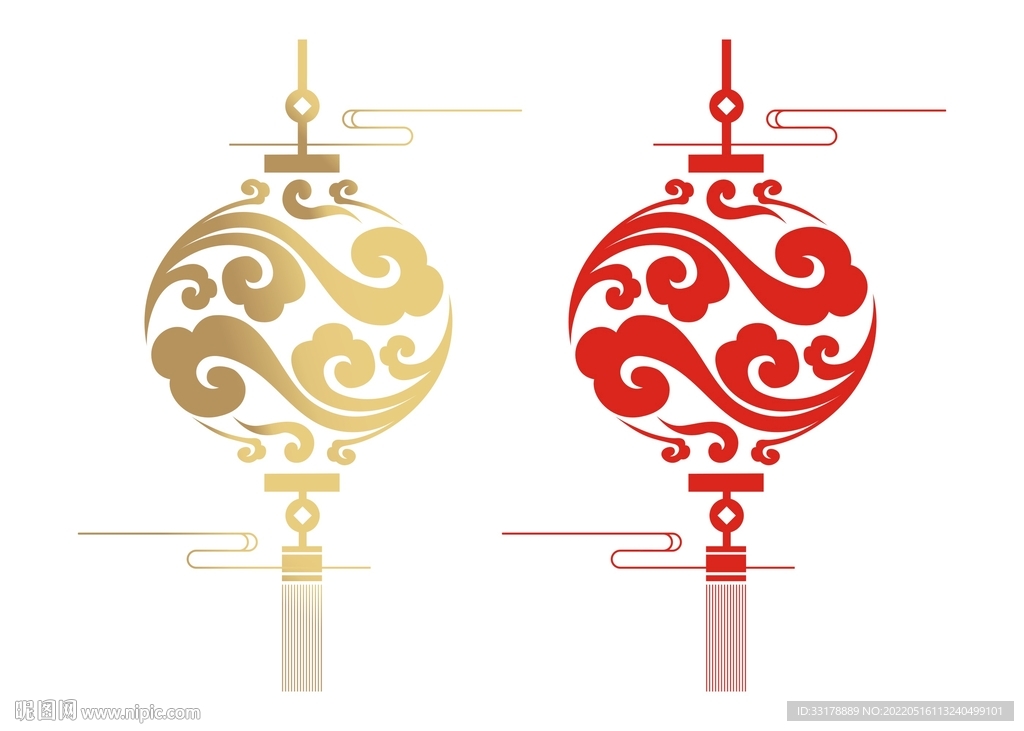 中国风春节喜庆剪纸红灯笼云纹