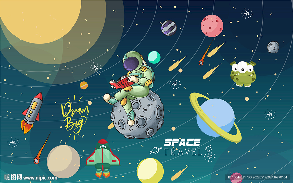 卡通可爱太空人星空儿童房背景墙