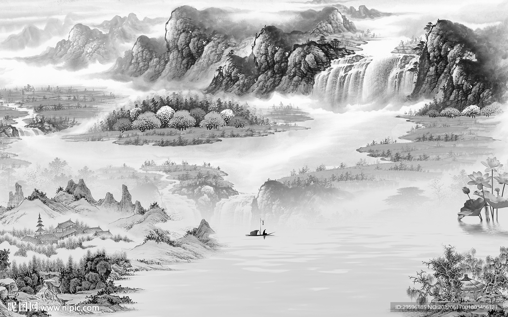 最新 意境山水墙画 TIF分层