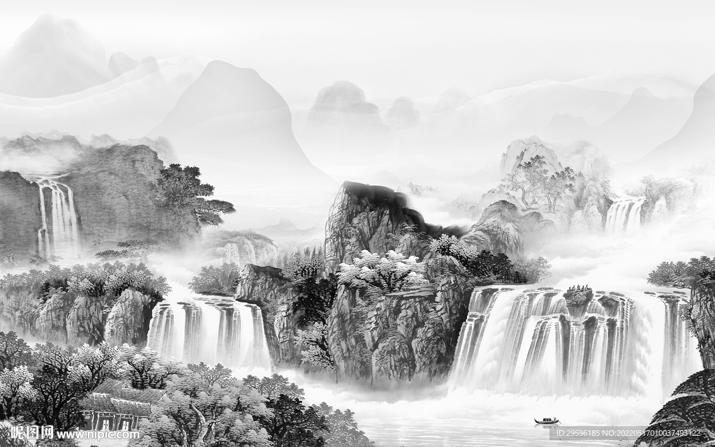 高档 意境山水墙画 TIF分层