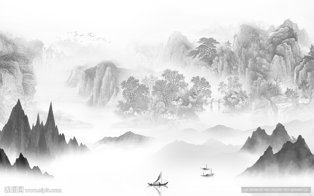 高档 灰色山水框画 TIF分层