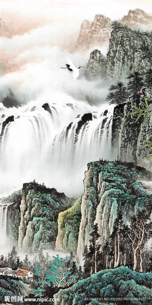 高档 玄关中式山水 TIF分层