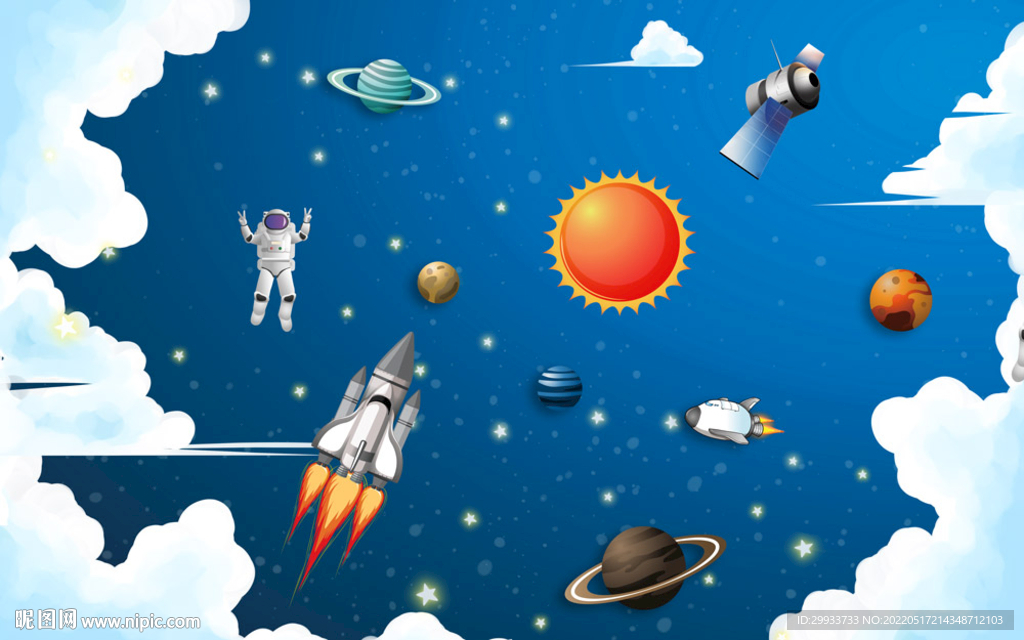卡通宇航员背景墙