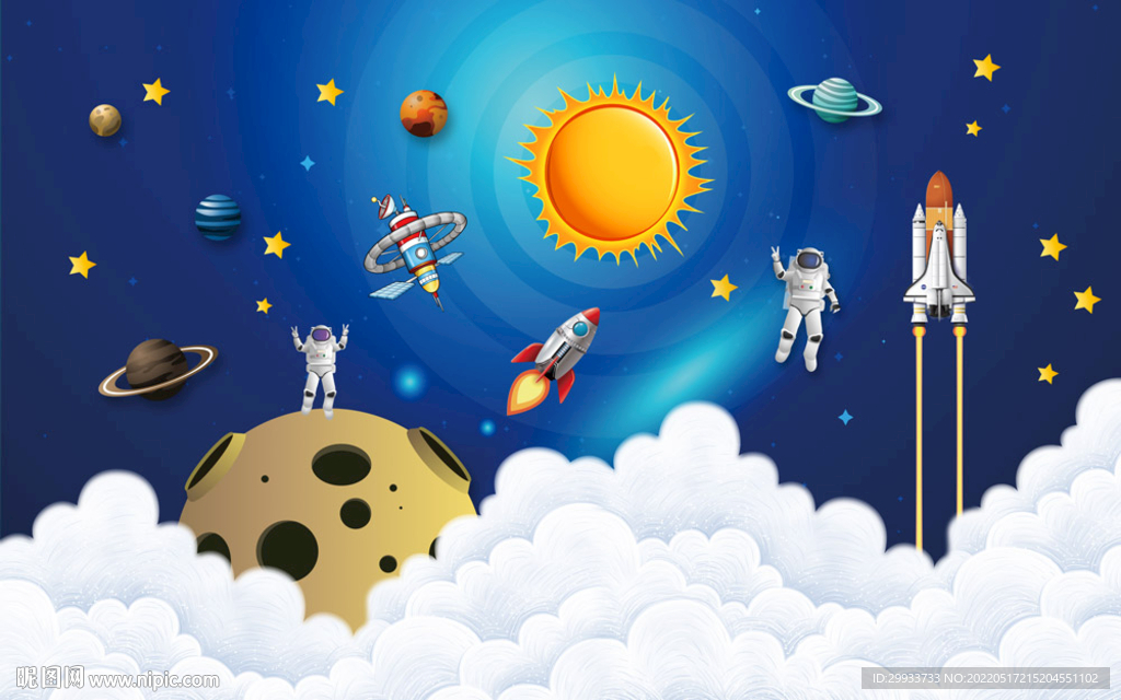 卡通太空宇航员儿童房背景
