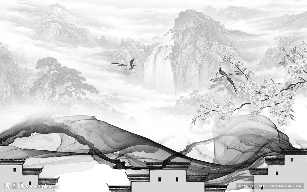 大卖高档灰色山水 tif分层