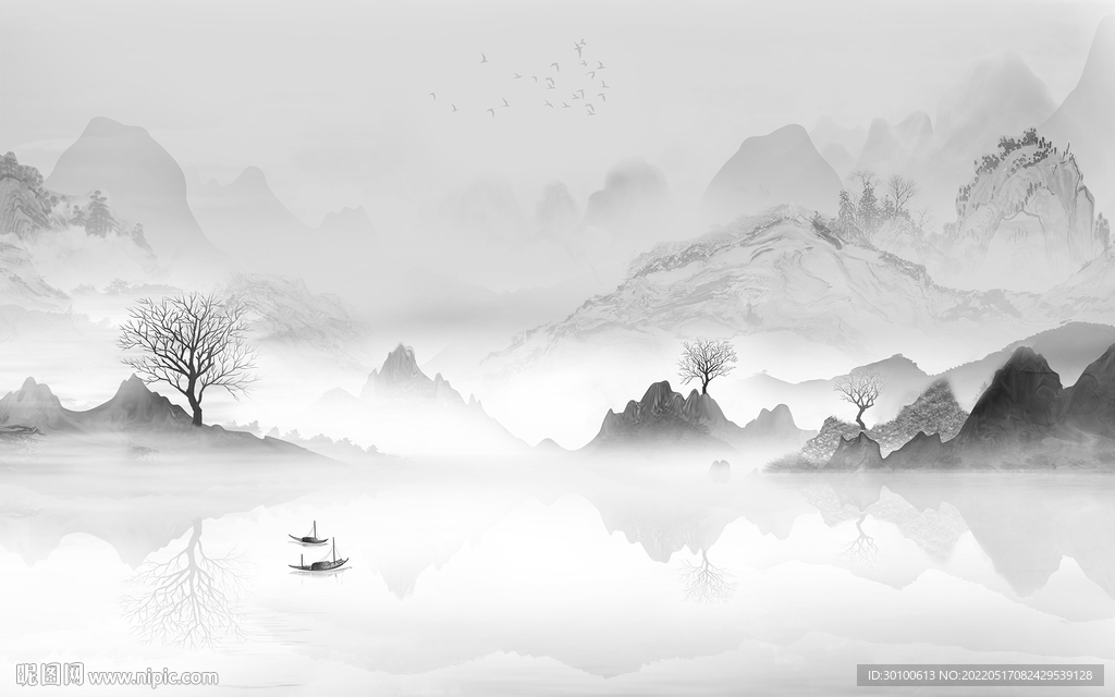 最新 高档灰色山水 tif分层