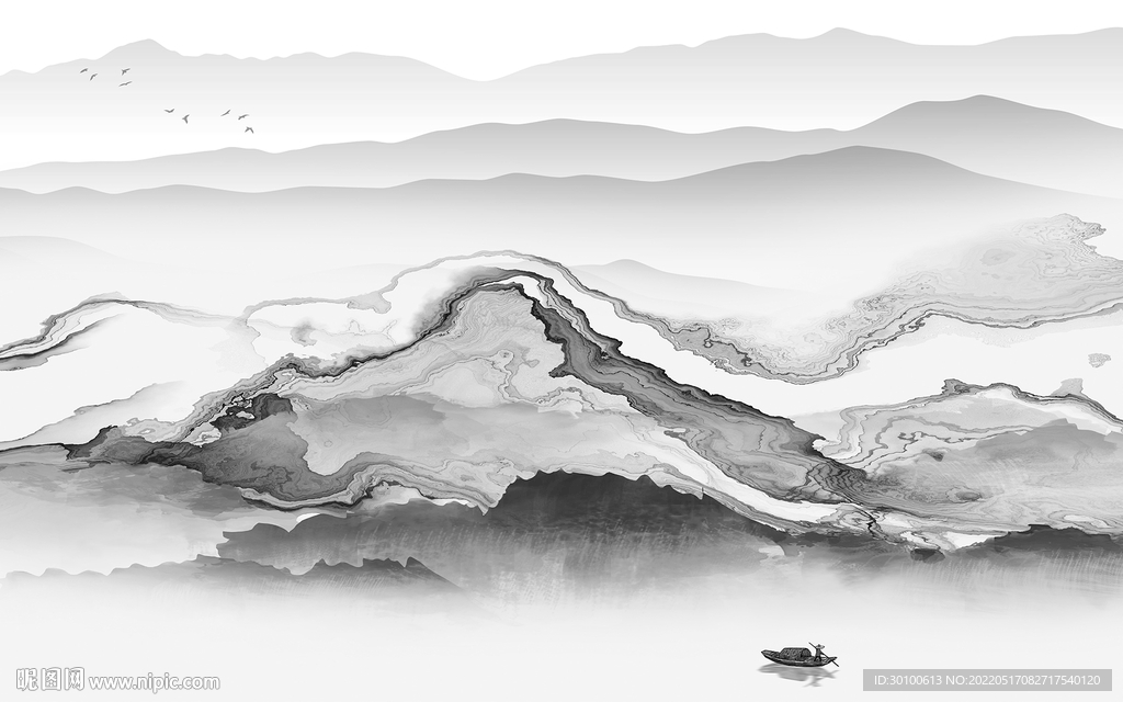 新中式高档灰色山水tif分层图片