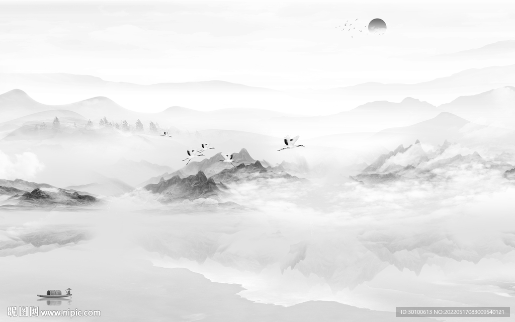 爆款高档灰色山水tif分层图片