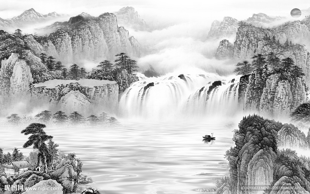 意境高档灰色山水 tif分层