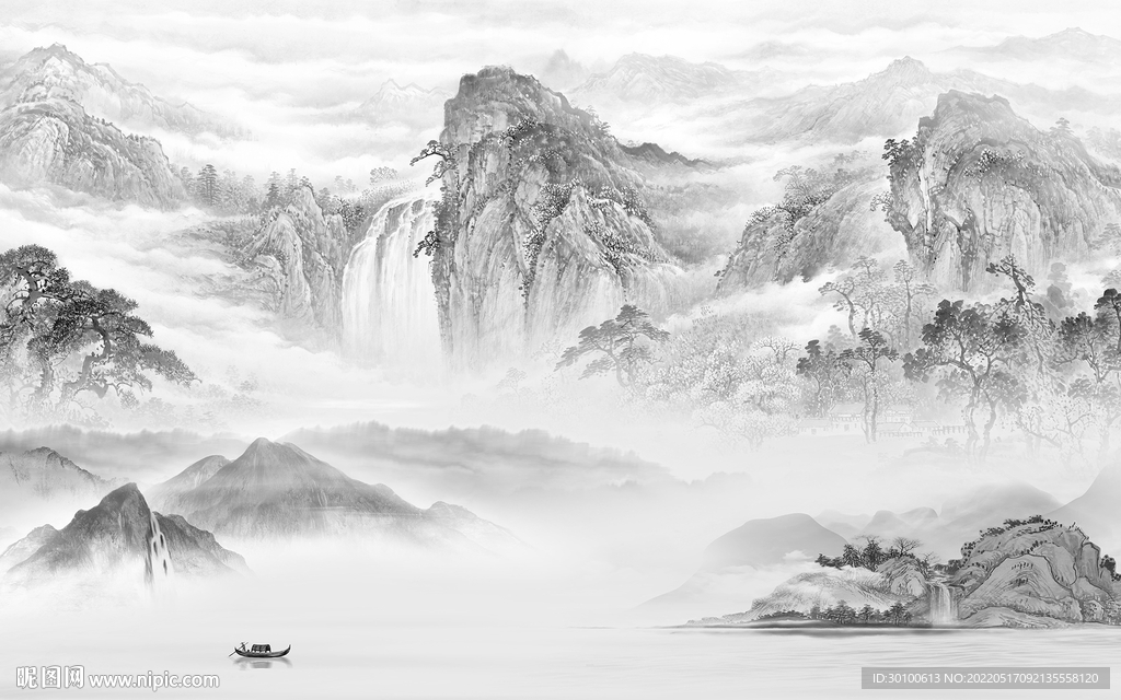 高雅客厅灰山水画 tif分层