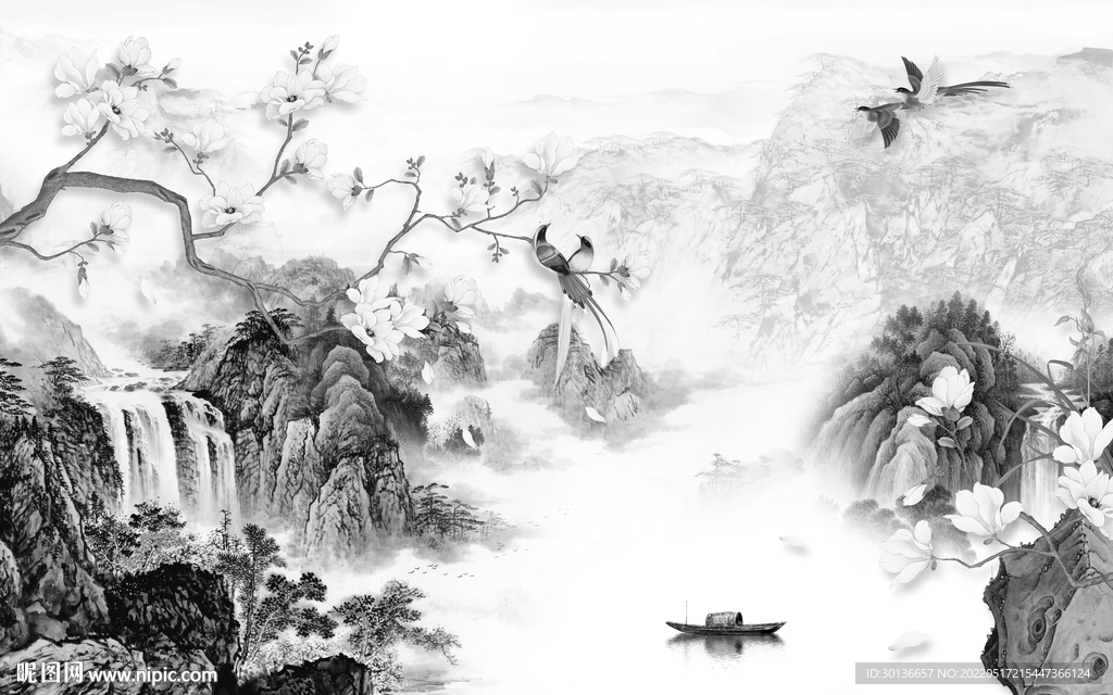 花鸟意境新山水图 tif分层