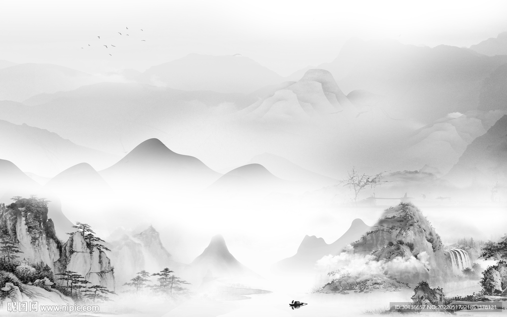 意境客厅画山水图 tif分层