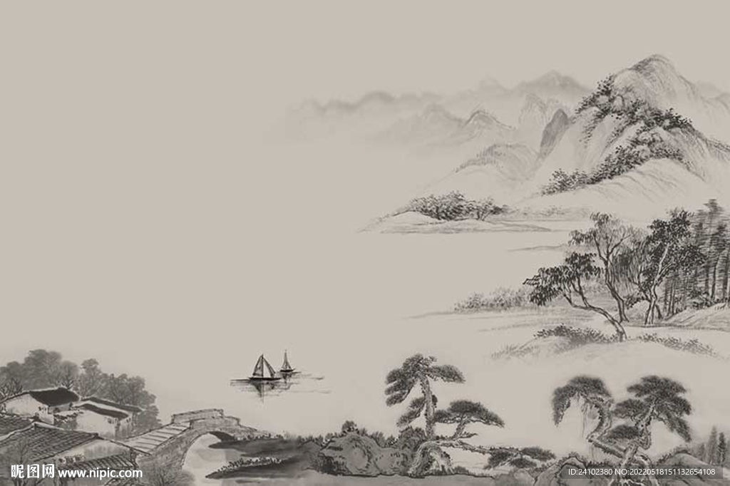 新中式简约水墨古朴雅致山水背景