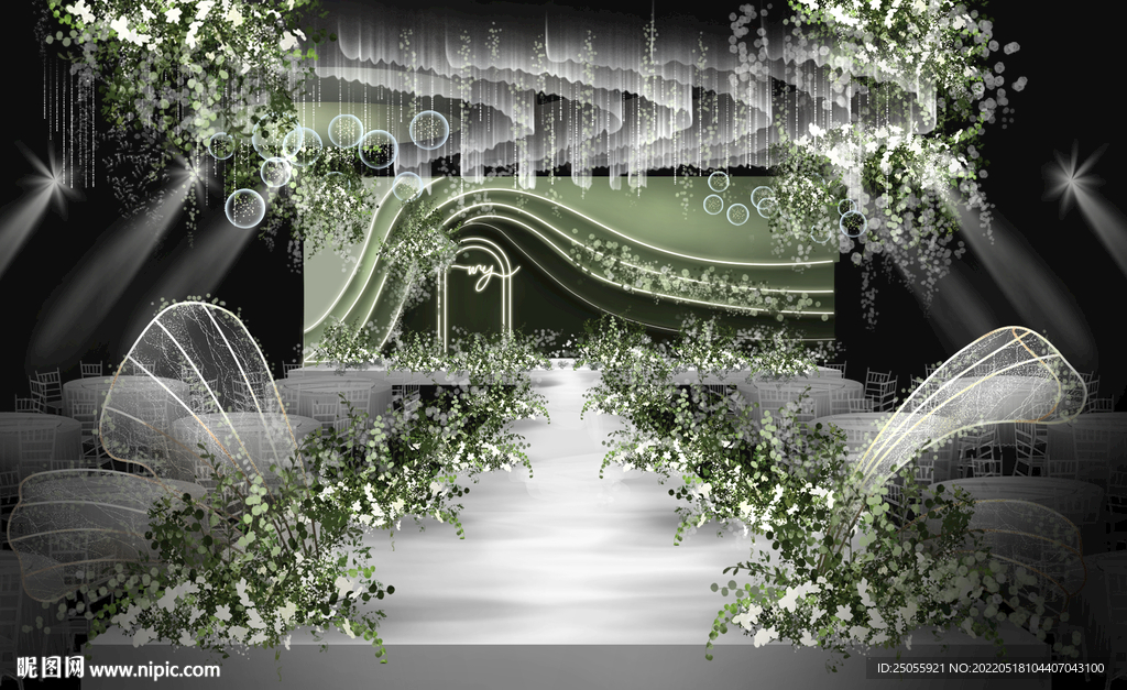 韩式白绿色婚礼