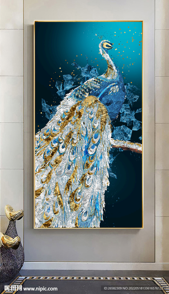 蓝色孔雀玄关装饰画