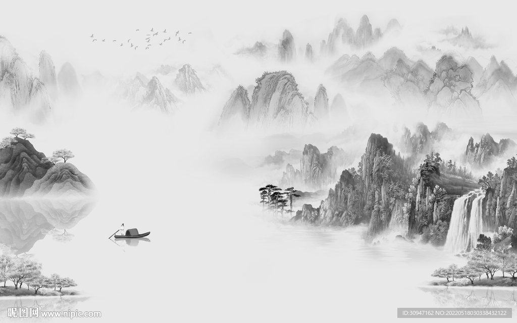 背景墙中式灰色山水 TIF分层