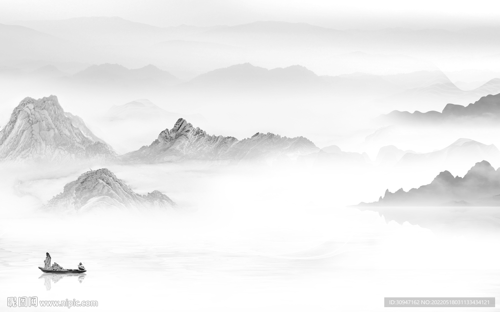 新上架中式灰色山水 TIF分层