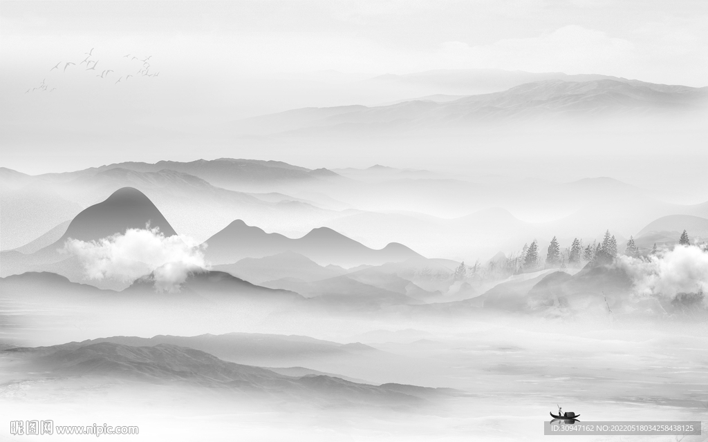 新品风景灰色山水 TIF分层