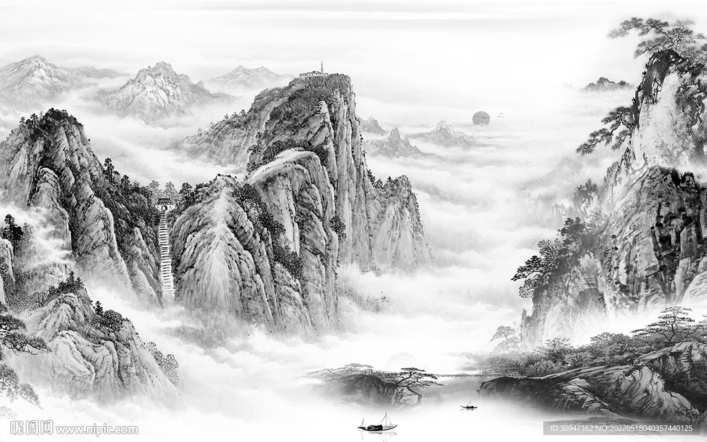 人气风景灰色山水 TIF分层