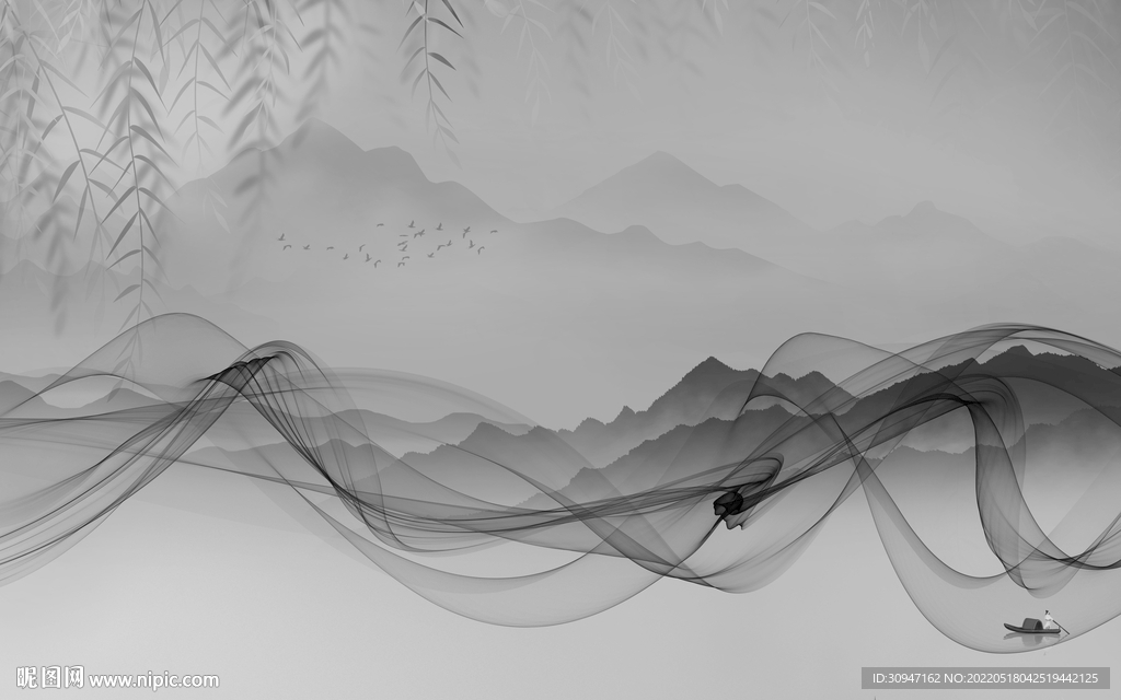 高端风景灰色山水 TIF分层