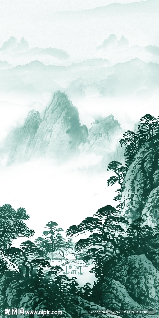 别墅中国风玄关画 TIf分层