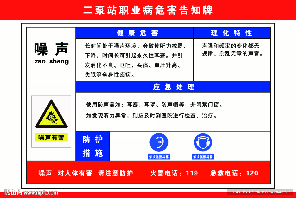 噪声职业病危害告知牌